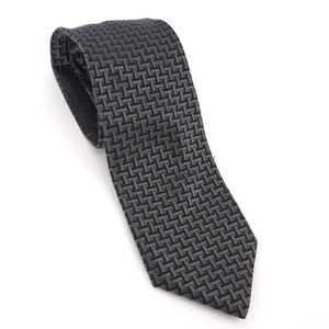 Canali Mens Tie 100% Silk Olive Green Navy Geometric Basketweave Made in Italy